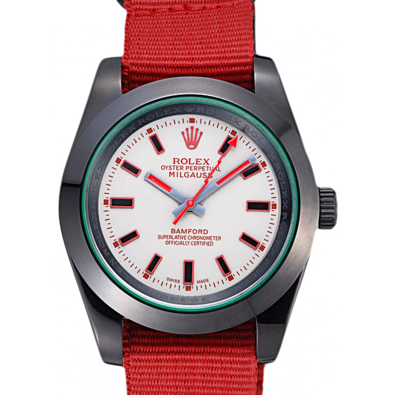 Aaa replica watch Strap Red Bamford 622002 Rolex Milgauss Nylon 0512